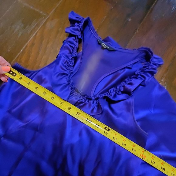 EXPRESS Silk Ruffle Collar Dress XS Cobalt Blue Purple racerback slip Y2K - Picture 8 of 10